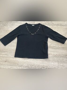 Nine West Black V-Neck Top with Beaded Embellishments